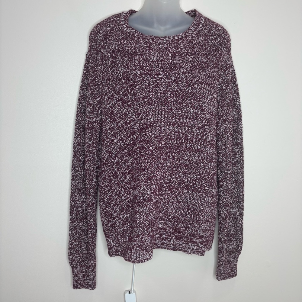 American Eagle Crew neck thick heavy knit sweater red white cotton blend medium